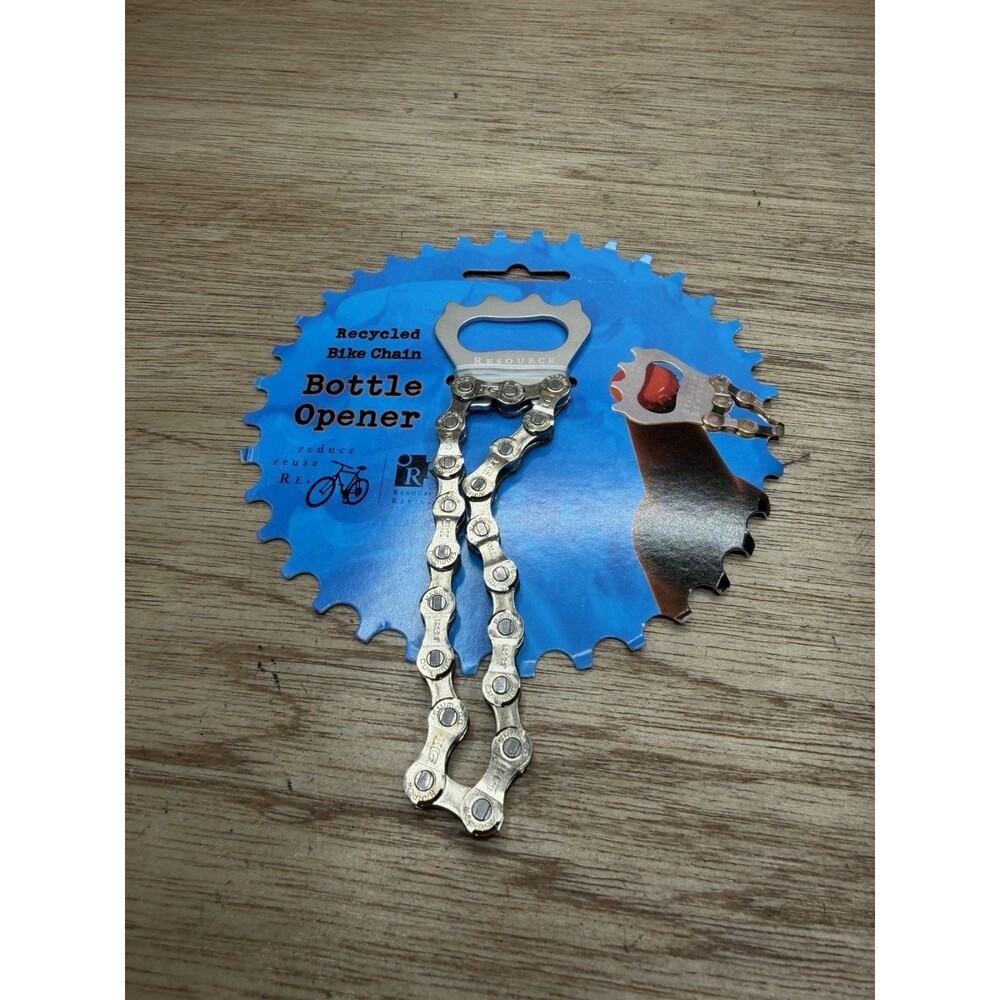 NIB Resource Revival Red Recycled Bike Bicycle Chain Bottle Opener Cyclist Biker